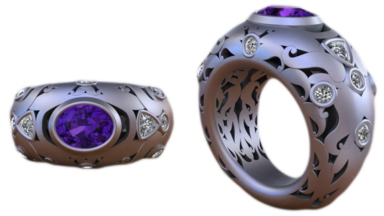 Ornate. Detailed. Negative Space. Jewelry Design & Technology program alum Ninad Prasad Sawant made use of these devices in his ring design. 