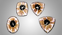 Four trapiche-like amethyst cabochons. Four trapiche-like amethyst cabochons.