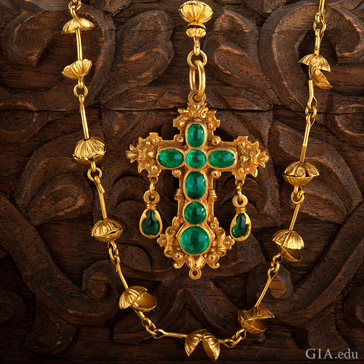 The May birthstone is the focal point of a gold rosary necklace with a cross made of seven emeralds, recovered from the Nuestra Señora de Atocha shipwreck. The May birthstone is the focal point of a gold rosary necklace with a cross made of seven emeralds, recovered from the Nuestra Señora de Atocha shipwreck.