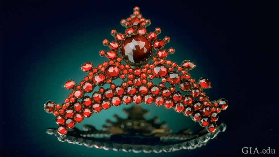 Antique pyrope garnet hair comb from the National Gem Collection at the Smithsonian Institution features the January birthstone. Antique pyrope garnet hair comb from the National Gem Collection at the Smithsonian Institution features the January birthstone.