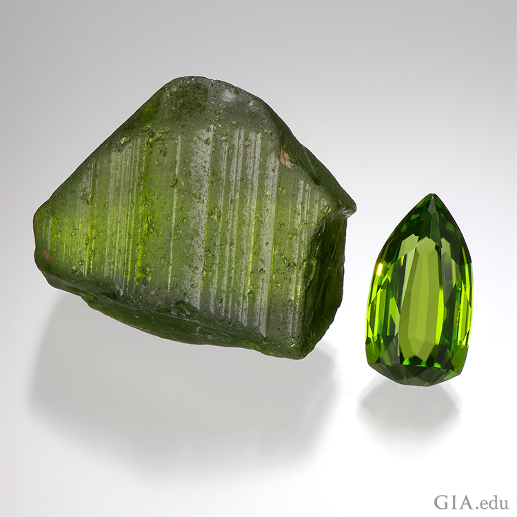 The August birthstone is a pure grass green color shown in a large 364 carat peridot crystal from the historic Red Sea source, Zabargad. The August birthstone is a pure grass green color shown in a large 364 carat peridot crystal from the historic Red Sea source, Zabargad.