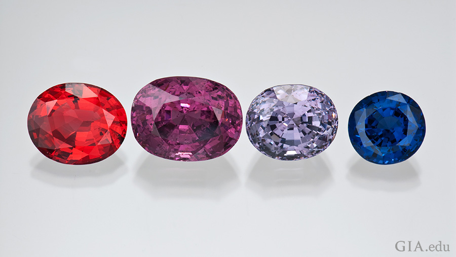 An array of red, violet, and dark blue spinel showcase the many colors of the August birthstone. An array of red, violet, and dark blue spinel showcase the many colors of the August birthstone.